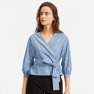 Everlane Poplin Wrap Top (Blue Stripe) Size 2